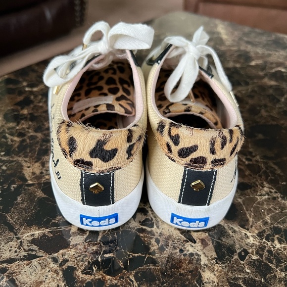 Kate Spade × Keds Crew Kick Raffia Leopard Print Calf Hair Accent Sneaker - Picture 4 of 6